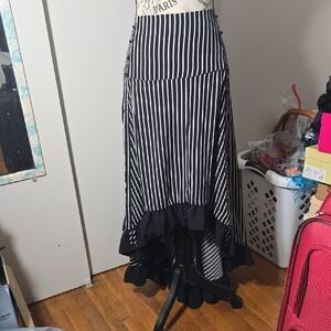 Black And White Pin-Stripe Hi-Low Skirt